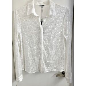New Fashion Nova Fiercely Fab White Sequin Button Up Shirt Top XL ❤️‍🔥